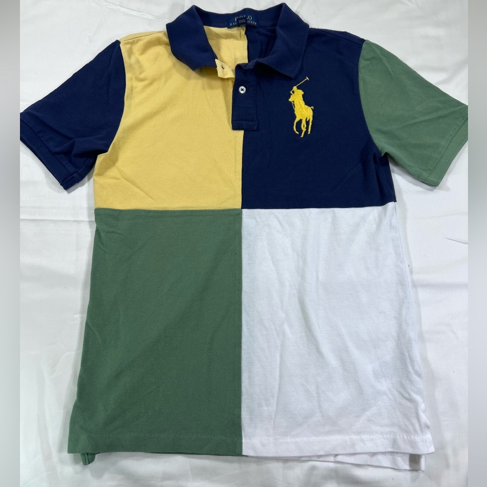 Polo Ralph Lauren Big Boys color-blocked mesh polo shirt with a yellow Big Pony